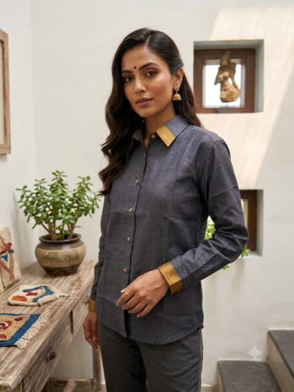 Ash Grey Handloom Mangalagiri Shirt