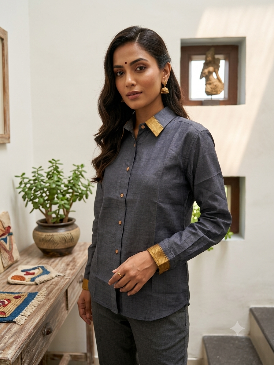 Ash Grey Handloom Mangalagiri Shirt