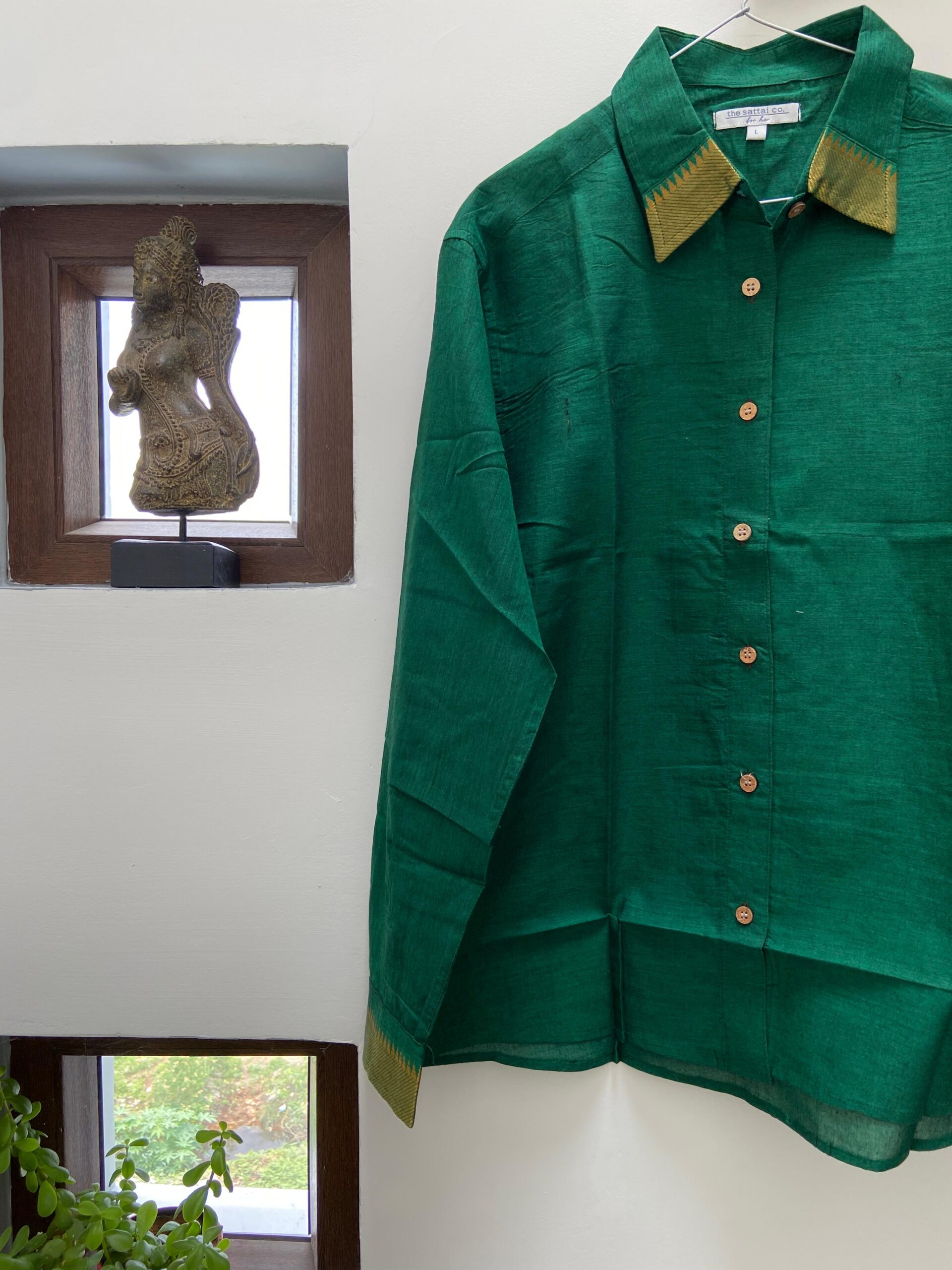 Emerald Green Handloom Mangalagiri Shirt-1 Emerald Green Handloom Mangalagiri Shirt