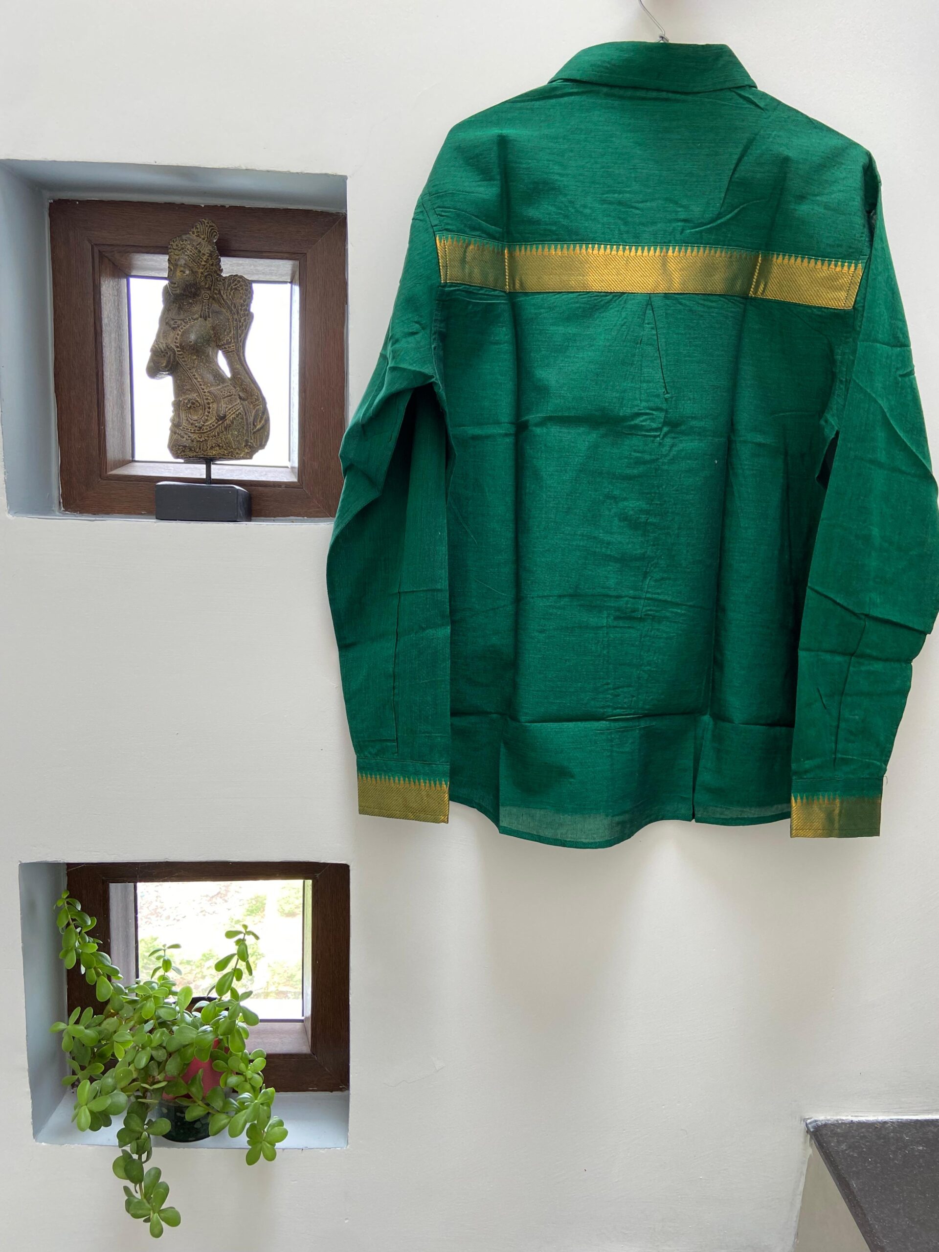 Emerald Green Handloom Mangalagiri Shirt-2 Emerald Green Handloom Mangalagiri Shirt