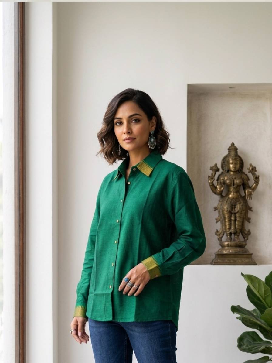 Green Handloom Mangalagiri Shirt