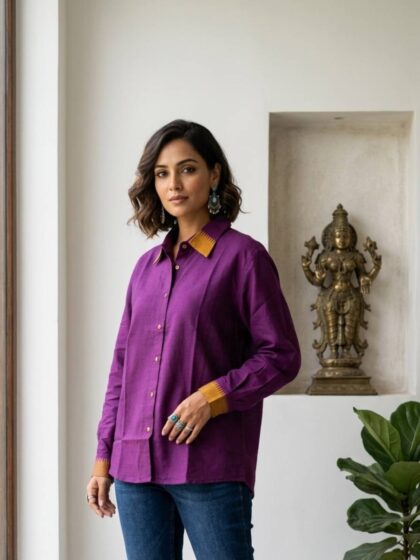 Purple Handloom Mangalagiri Shirt