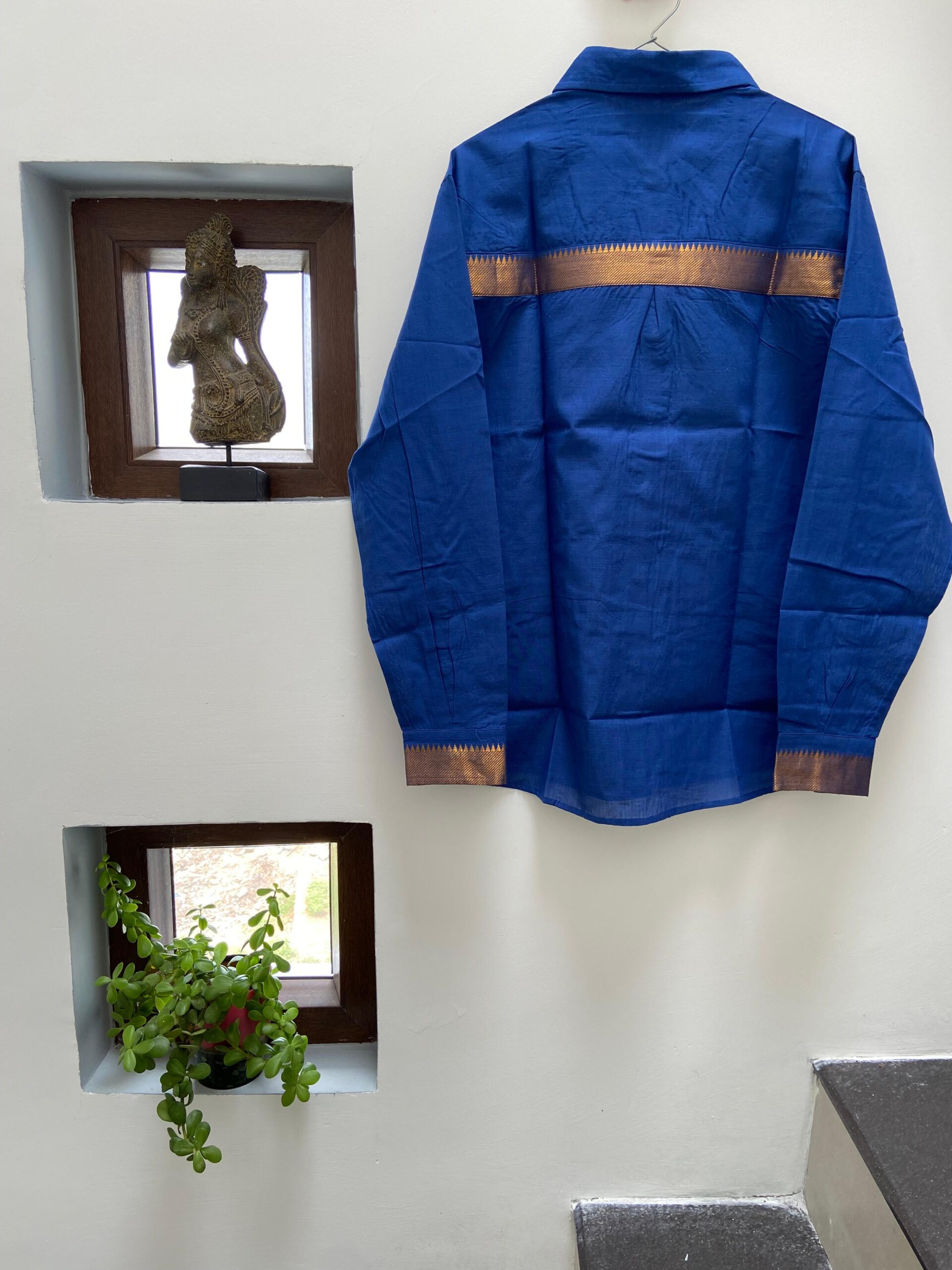 Royal blue Handloom Mangalagiri Shirt-1 Royal blue Handloom Mangalagiri Shirt