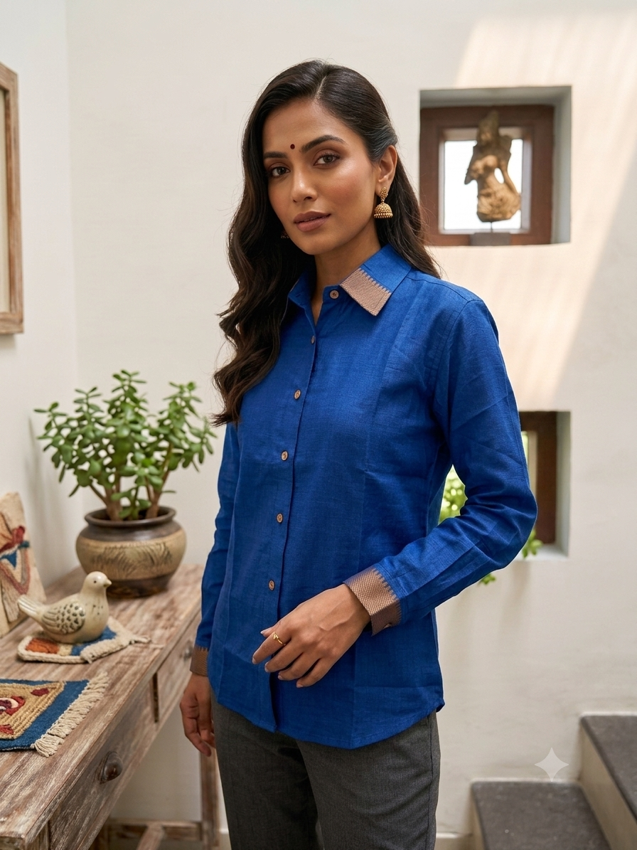 Royal blue Handloom Mangalagiri Shirt